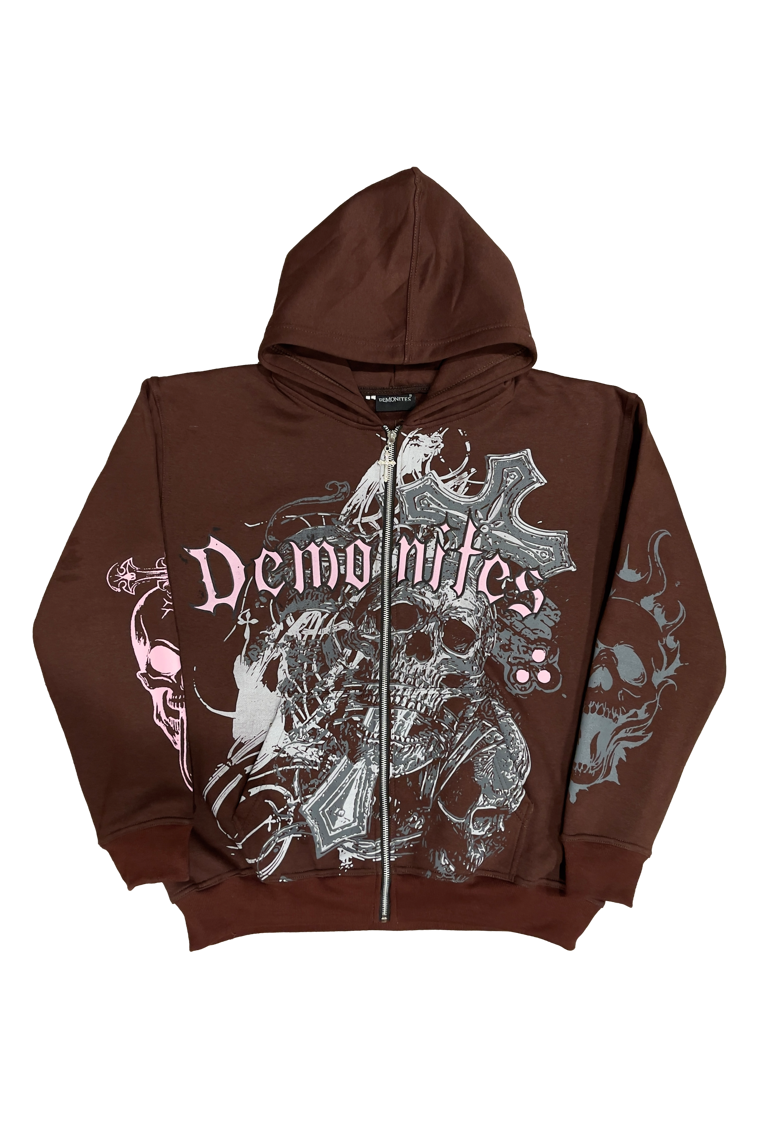 PAIN IS PLEASURE BROWN ZIP UP image 0