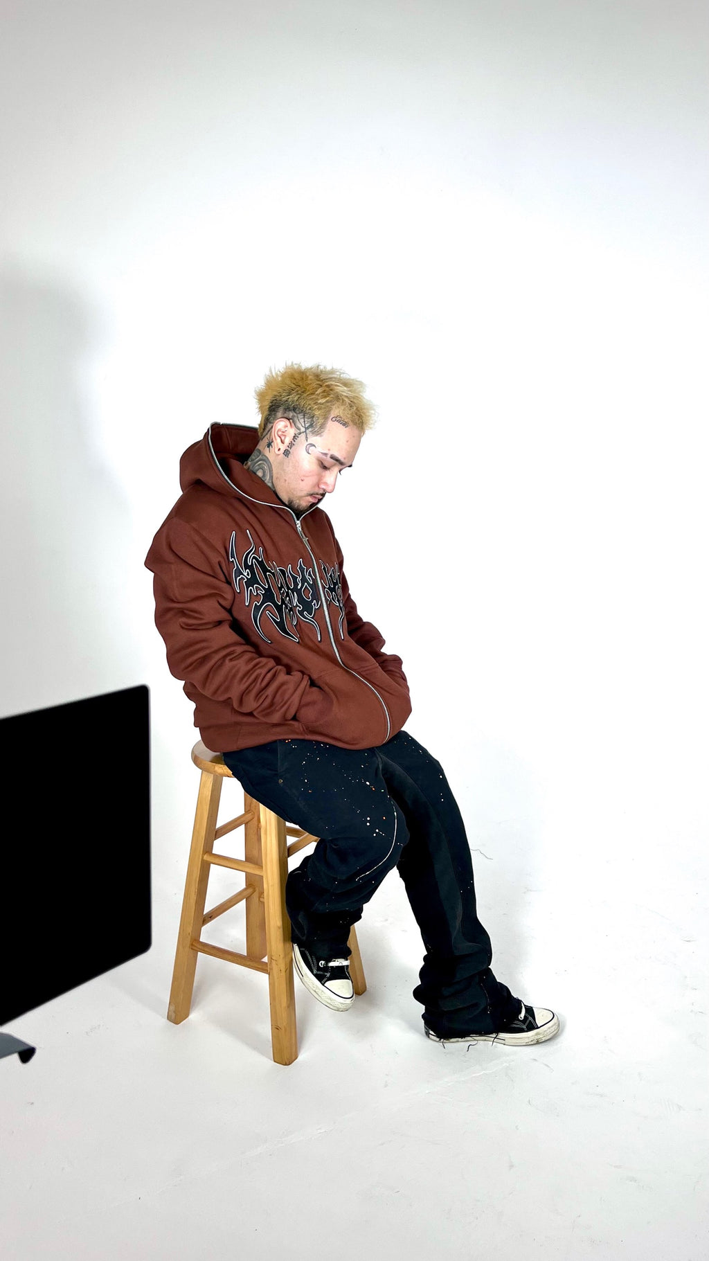 SORROW NIGHTS EMBROIDERED BROWN FULL ZIP UP image 1