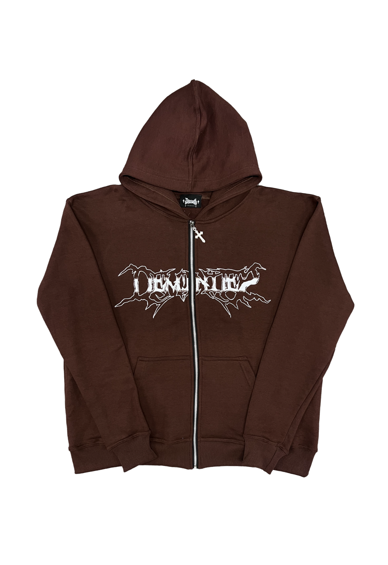DEMONITES EMBROIDERED BROWN ZIP UP image 0