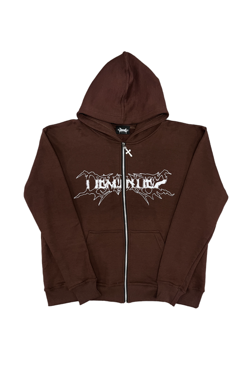 DEMONITES EMBROIDERED BROWN ZIP UP image 0