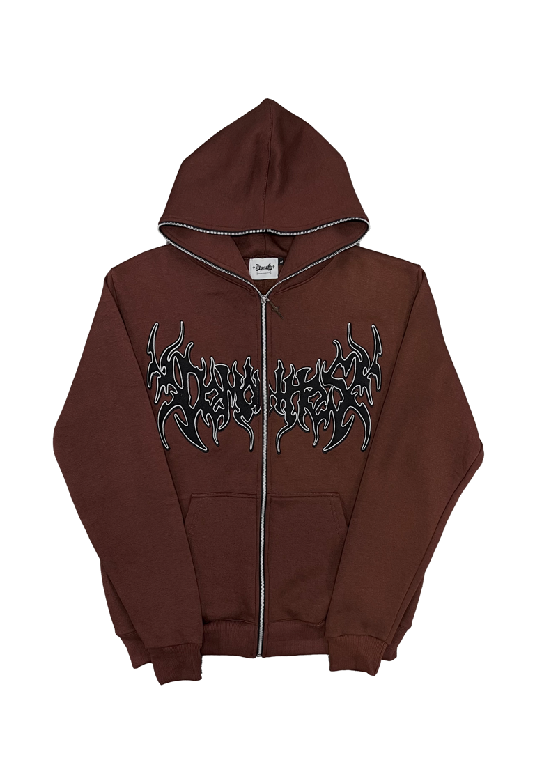 SORROW NIGHTS EMBROIDERED BROWN FULL ZIP UP image 0